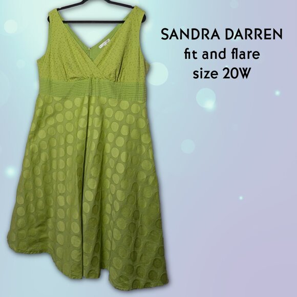 Sandra Darren Size 20W 100% Cotton Lime Green Polka Dot Fit and Flare Dress - Picture 1 of 7